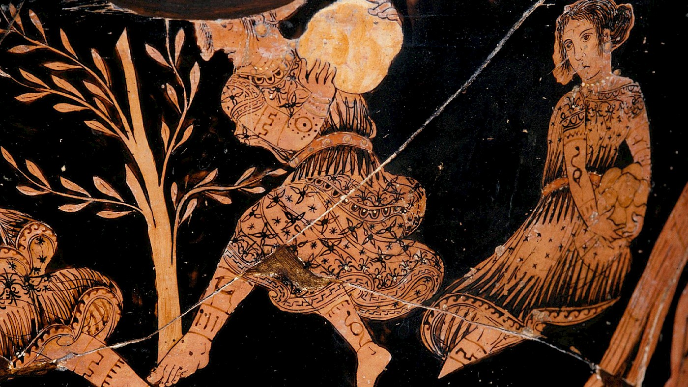 Tattooed Thracians killing Orpheus